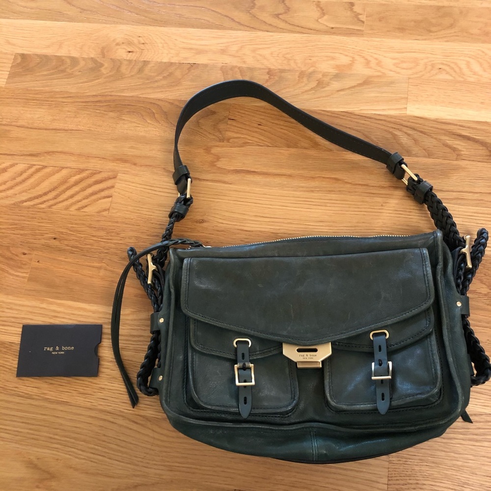 Rag & Bone Dark Green Leather Messenger Bag Purse